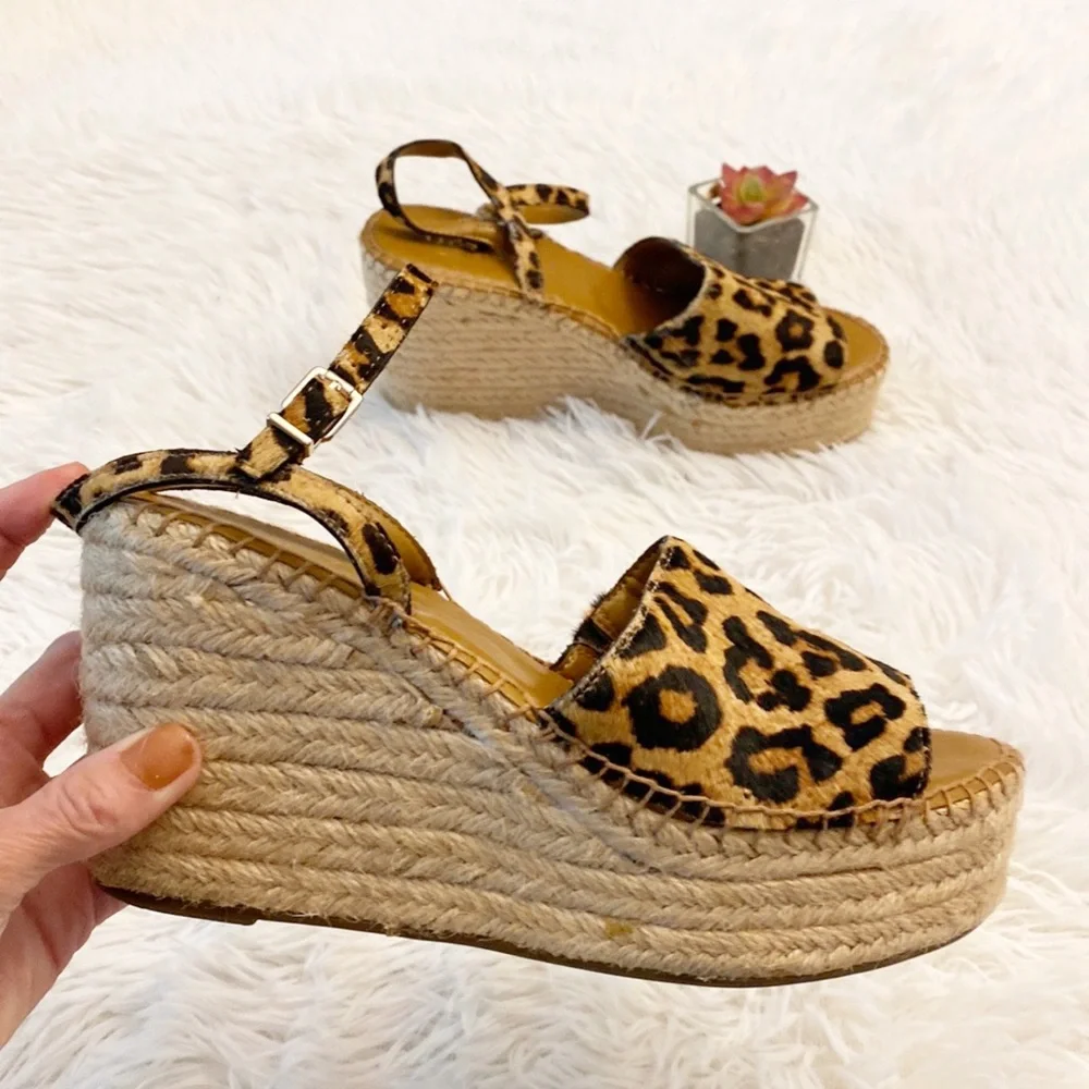 Franco Sarto TULA Animal print fur platform espadrille sandals wedges women 7.5